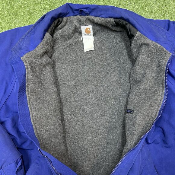Vintage 90s Carhartt Mens Blue Fleece Lined Full Zip Distressed Nylon Jacket - Picture 6 of 9